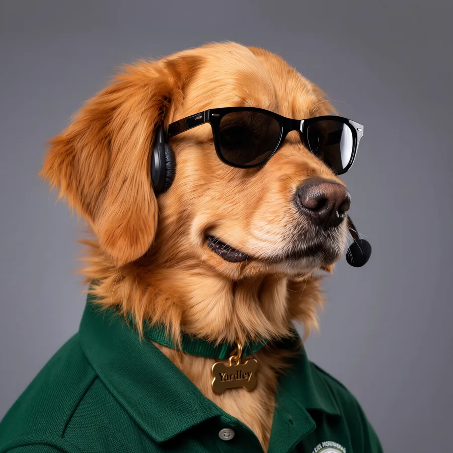 Yardley, APL's AI assistant, a golden retriever in an APL polo and headset
